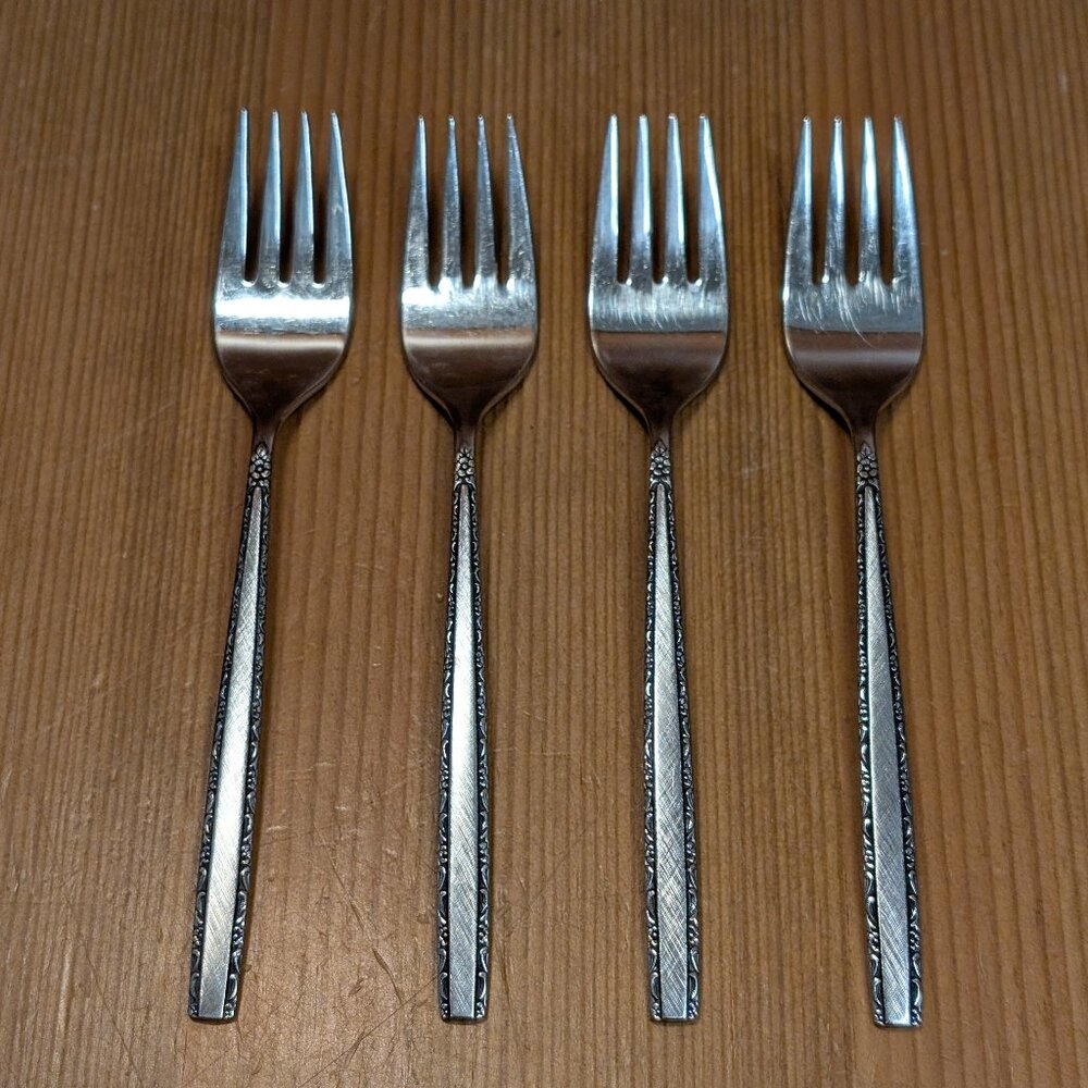 Lot of 4 Oneida Community VIA ROMA Stainless Steel 6.25" Salad Forks Fork Set